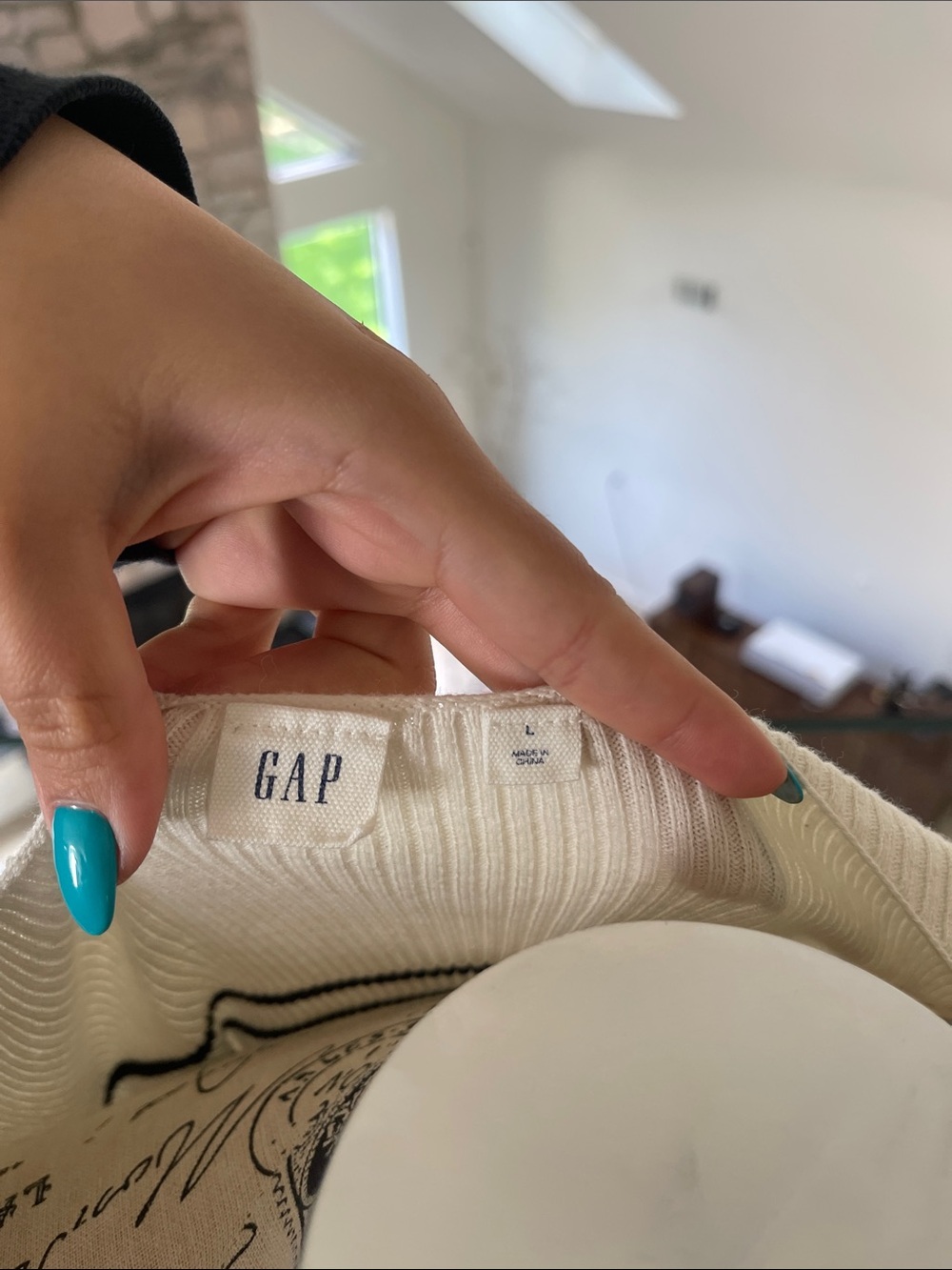 GAP Cream and Black Striped Boatneck Long Sleeve Top - Picture 2 of 5